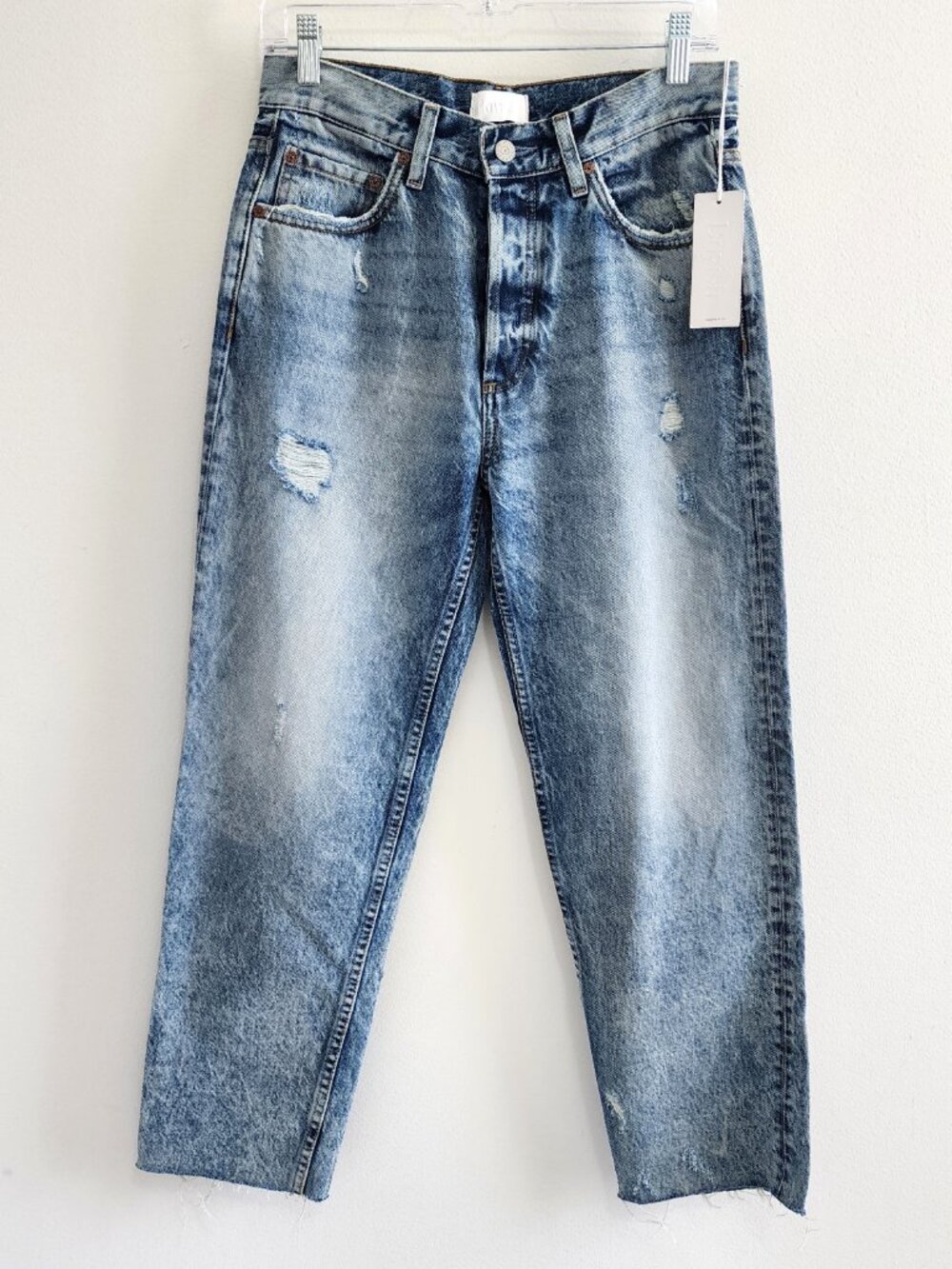 Boyish The Tommy Straight Jeans Womens 27 Light Wash Distressed NWT